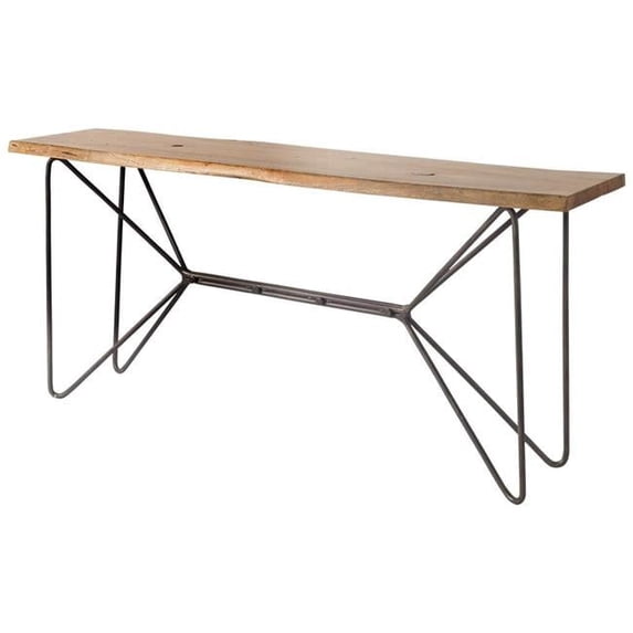 29 x 16 x 66 in. Solid Acacia Wood Console Table with Solid Iron Base, Medium Brown