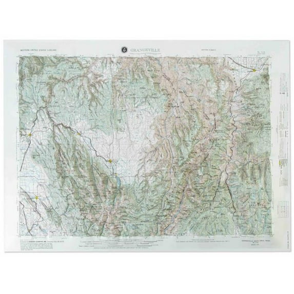 29 x 20.5 in. Grangeville, Idaho Regional Raised Relief Map by Hubbard Scientific