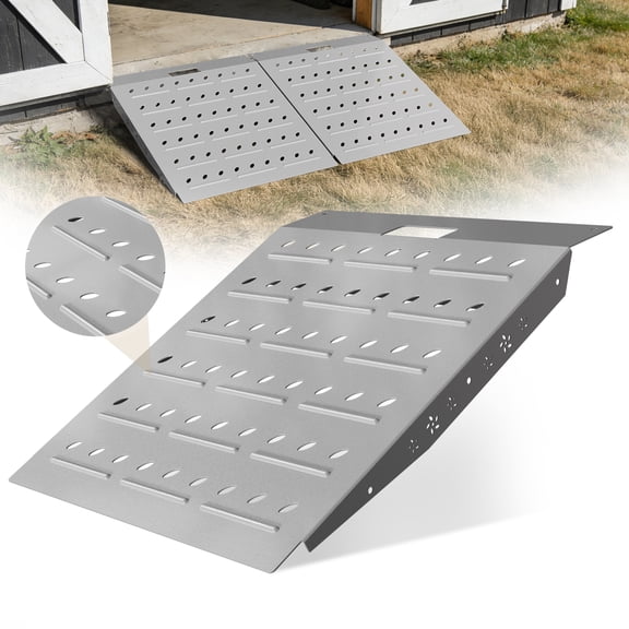29" x 24"Shed Ramp, 1 Pack Alloy Loading Ramp for Riding Mower, 900 LB Capacity Lawn Mower Ramp for Shed, Garage, Barn, Silver