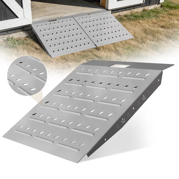 29" x 24"Shed Ramp, 1 Pack Alloy Loading Ramp for Riding Mower, 900 LB Capacity Lawn Mower Ramp for Shed, Garage, Barn, Silver