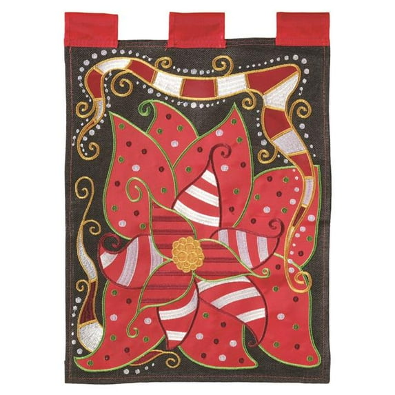 29 x 42 in. Double Applique Poinsettia Burlap Garden Flag - Large