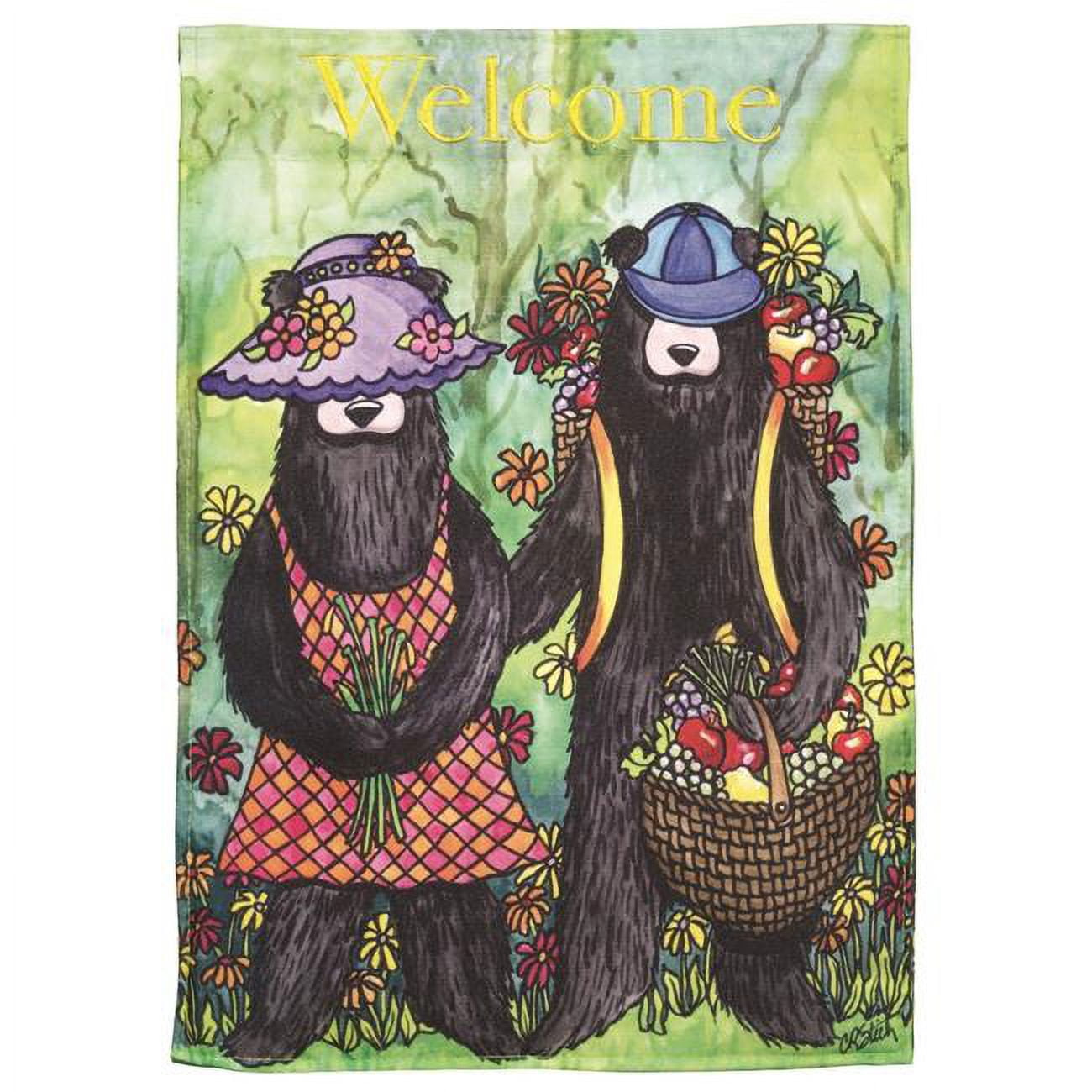 Large Multicolor Polyester Welcome Black Bear Garden Flag