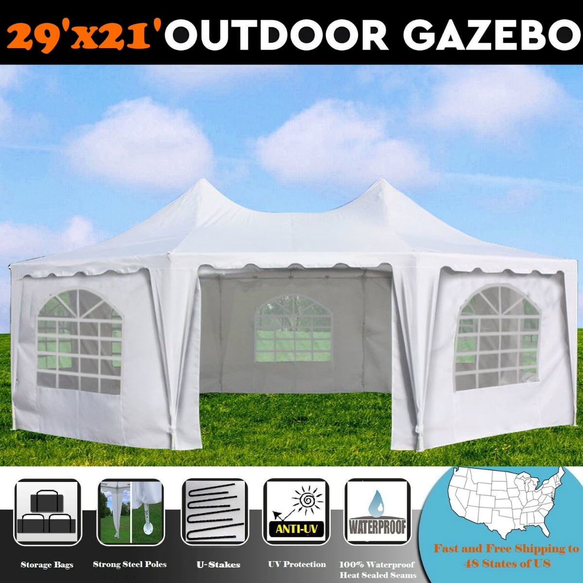 29'x21' White Decagonal Wedding Party Canopy Gazebo Heavy Duty Tent ...