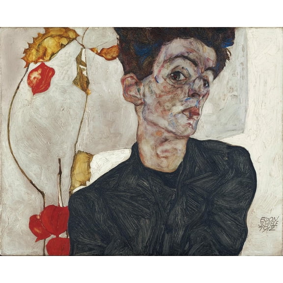 29"x24" Fine Art Quality Poster :: Egon Schiele - Self Portrait with Physalis, 1915