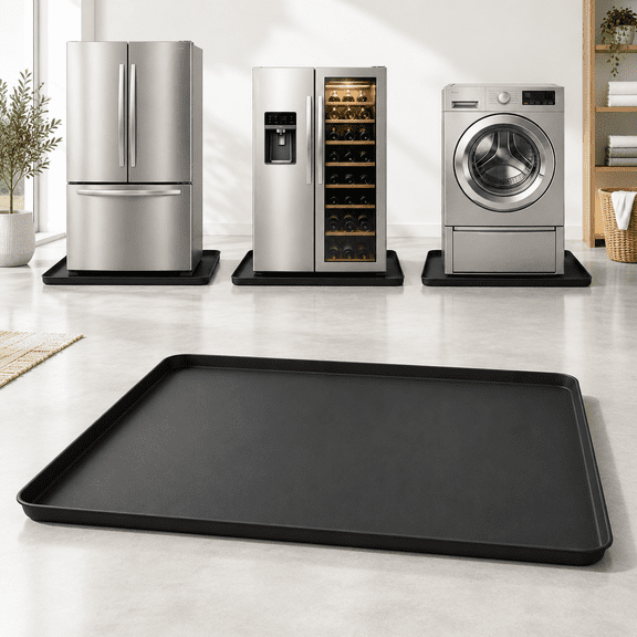 29"x29" Black Silicone Drain Pan Mat for Under Washer Dryer, Non-Slip Waterproof Leak Protector