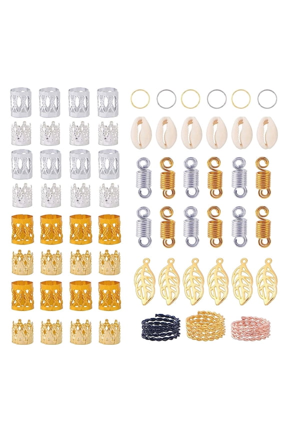 290 Pcs 13 Styles Hair Accessories Dreadlock Hair Braiding Rings Beads Metal Charms Hair Clip Headband Jewelry for DIY Hair Decoration