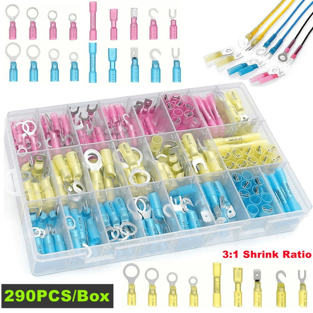 290PCS 22-10AWG Assortment Heat Shrink Wire Connector Crimp Terminals Kit US