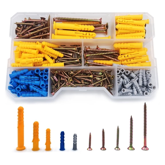 290PCS Drywall Anchor Assortment Kit, Drywall Anchors for Concrete & Tile, Multi-Material Compatibility, 140 Picture Hanging Anchors and 150 Chipboard Screw, 6 Size Drywall Screw Set