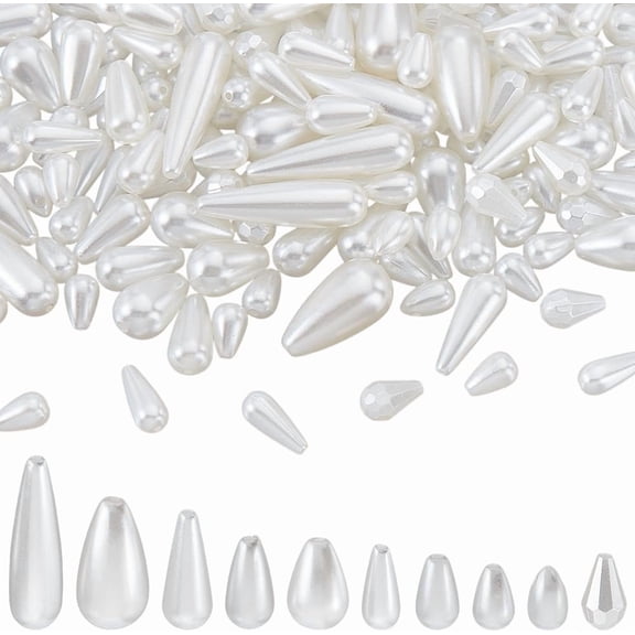 290Pcs 10 Styles Teardrop Pearl Beads Bulk Teardrop Pearls Bracelet Bead Pearl Loose Bead White Water Drop Beads for DIY DIY Beacelet Necklace Earring Making Craft Hole: 1.2-1.5mm