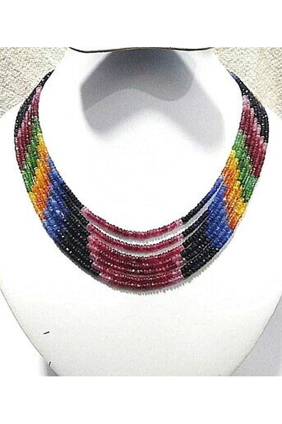 292.50Ct Natural Ruby Emerald Sapphire 7 Strand Necklace Gemstone Beads