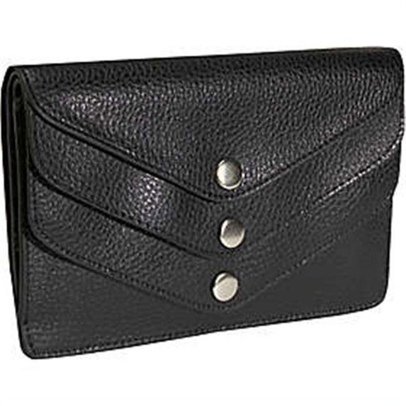 292380-1 Pebble Grained Leather Triple Flap Wallet - Black