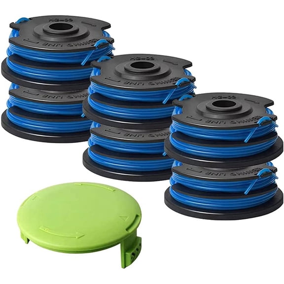29242/29082 Dual Line String Trimmer Replacement Spool Compatible with Green, works 21212 and 21272, 27ft 0.065", 7-Pack (6-Line Spool + 1 Cap)