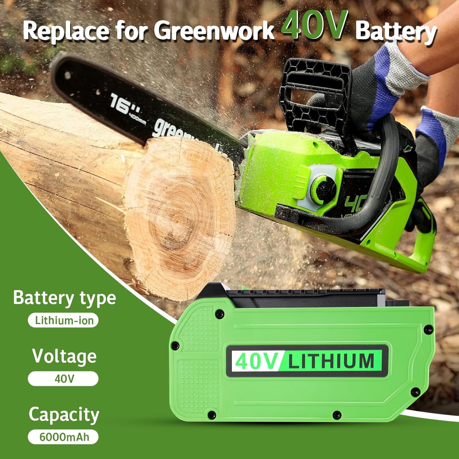 29472 for  40V Battery: 40 Volt 6.0Ah Lithium Battery Replacement for  G- 40V Lawn Mower Tools