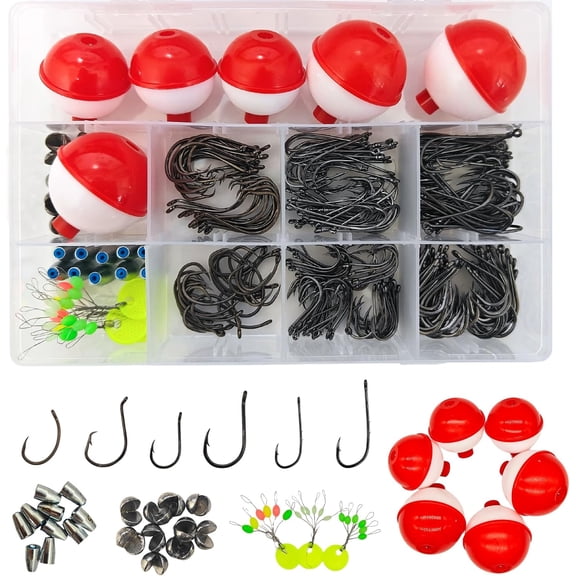 295 PCS Fishing Tackle Kit, Including Fishing Hooks, Bobbers, Octopus Circle Baitholder Hooks, Sinker Weights for Bass Trout Catfish Panfish