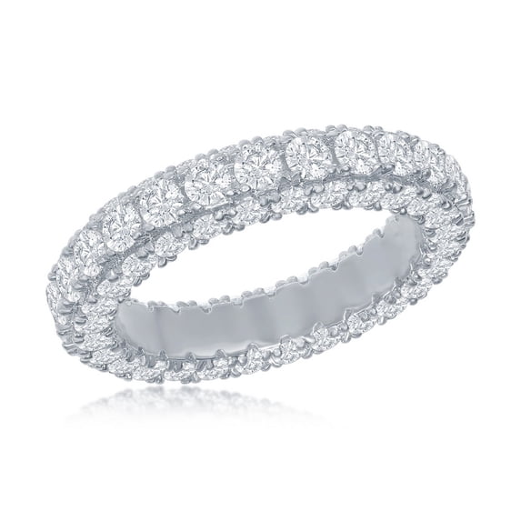 295 Sterling Silver/Gold Plated Solid All-Around 3D Triple Row 4.62ctw Simulated Diamond CZ Wedding Engagement Eternity Band Cocktail Ring Gift for Women or Girls