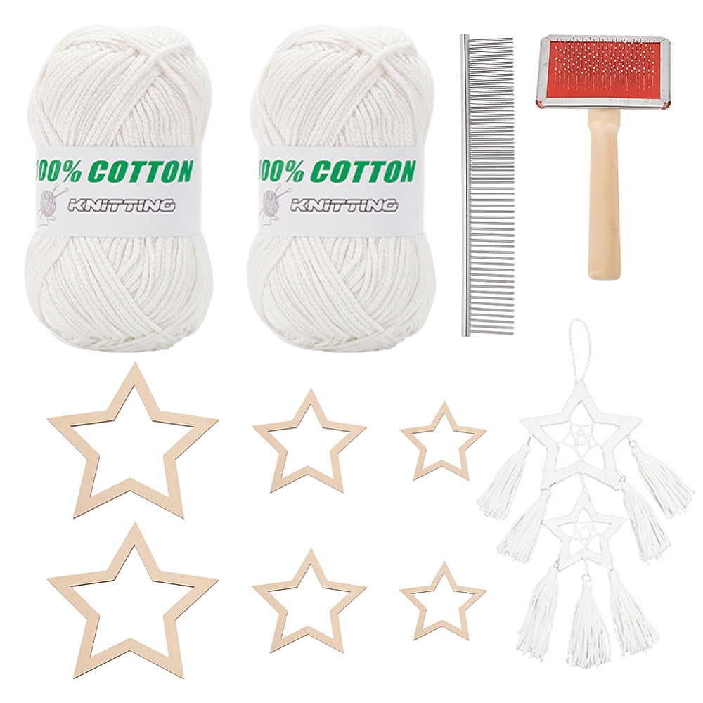 295 Yards/270m 2mm Premium Polyester Macrame Cord Crochet Thread Polyester Crochet Bag Yarn Kit with 6Pcs Wooden Star Frames 2Pcs Tassel Combs for