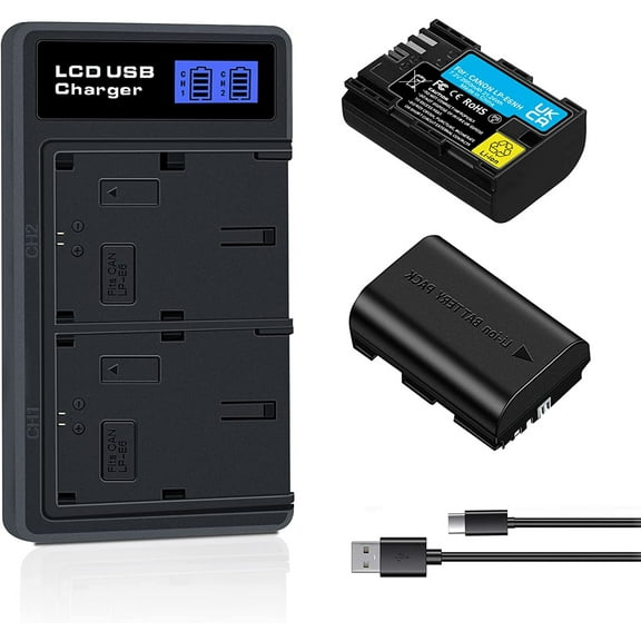 2950mAh LP-E6NH Batteries with Dual USB Charger for Canon EOS R R5 R6 EOS 90D 60D 70D 80D EOS 5D II 5D III 5D IV 5Ds