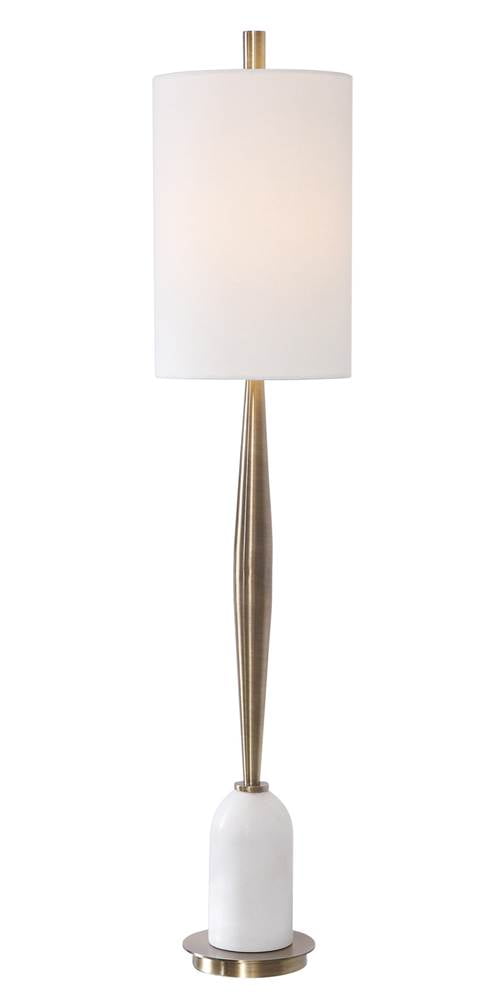 Minette Antique Brass and White Marble Buffet Lamp with Linen Shade