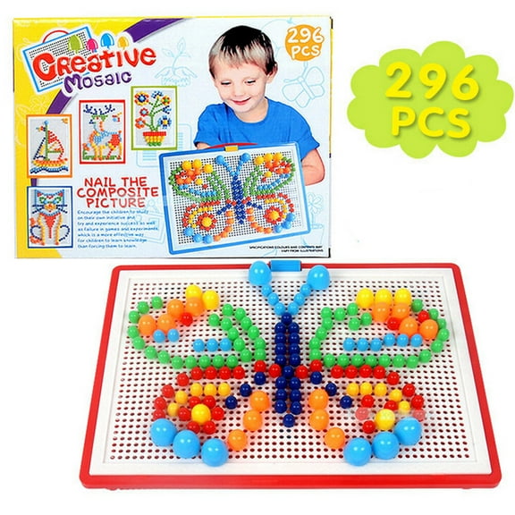 296Pcs Puzzle Kid Toy Mushroom Nails Pegboard, Arts and Crafts Creative Educational Learning Toy DIY Peg Puzzle Toys 3D Games, Gift for Kids Children Age 3+