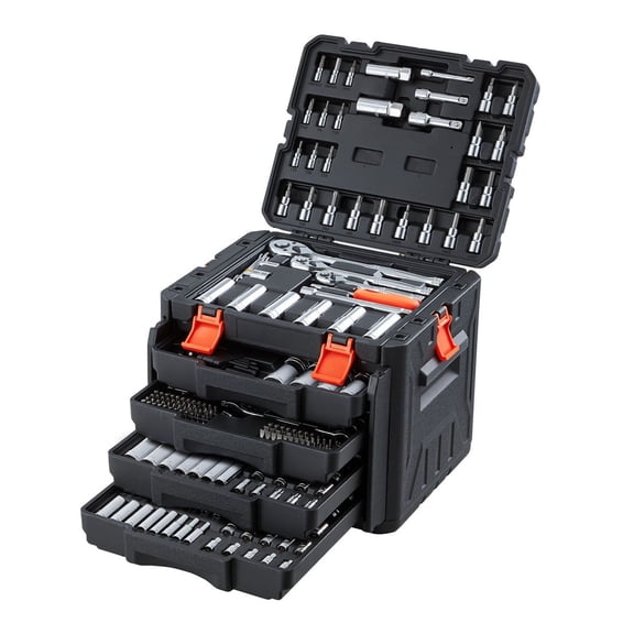 297-Piece Mechanic Tool Set - 1/4, 3/8 & 1/2 Drive Sockets - SAE/Metric - Wrenches, Bits & Case - Automotive Repair Tool Kit