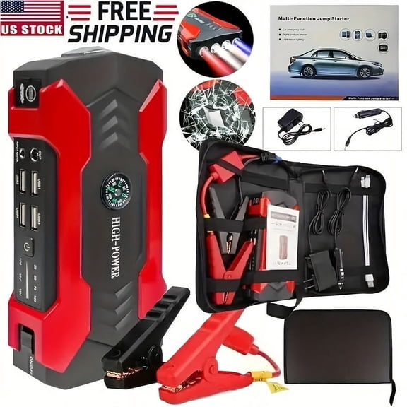 29800mAh Supercharged Portable Car Jump Starter - All-in-One Emergency Power Bank For Phones, Cars, Motorcycles & Yachts - Equipped With Flashlight, Compass & SOS Mode For Outdoor Adventures