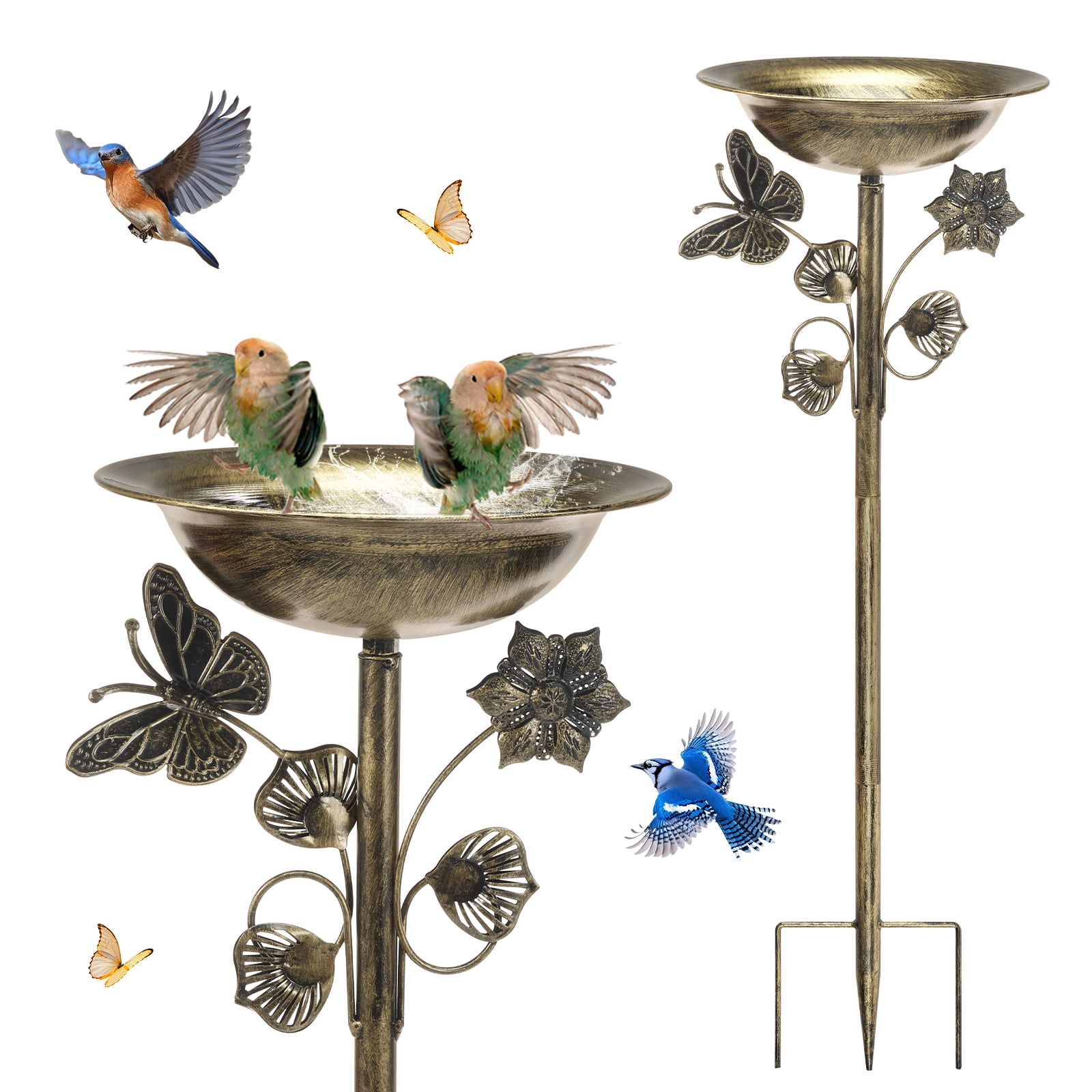 29In Metal Bird Bath for Outside, Vintage Freestanding Birdbaths & Birdfeeder, Bird Baths Feeder Bowl for Outdoors Garden Patio Yard Lawn Decor for Outdoor Garden Patio Yard Lawn (Gold)