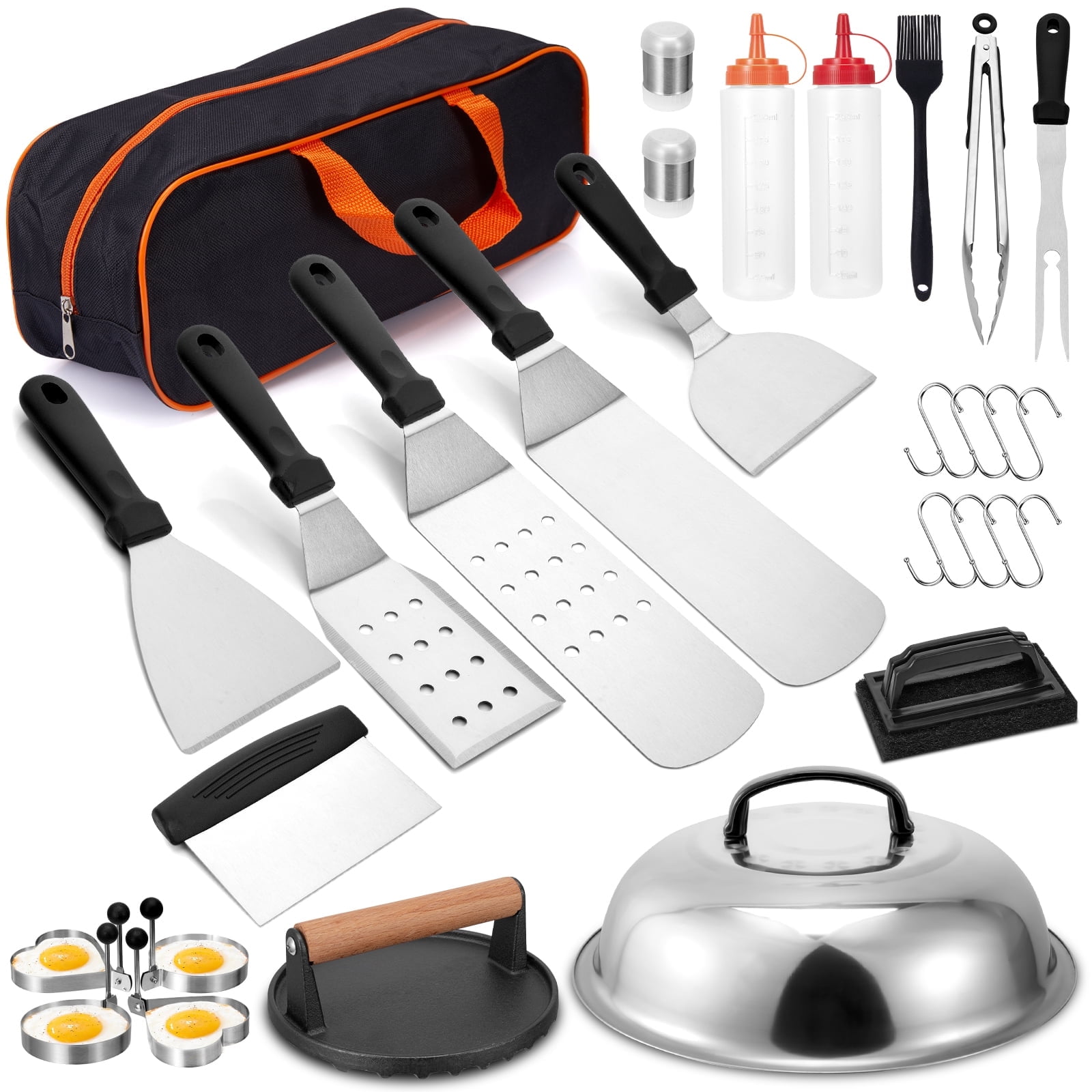 29-Piece Stainless Steel Griddle Grill Tool Set with Plastic Handles