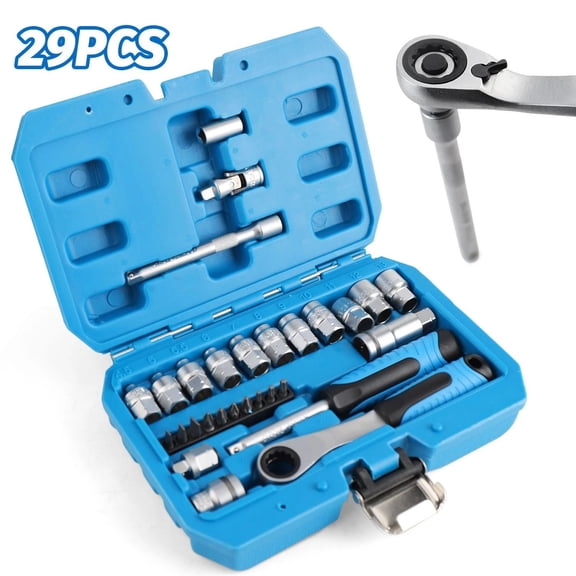29PCS Pass Through Socket Set Chrome Vanadium Steel Space-Saving Efficient Grip
