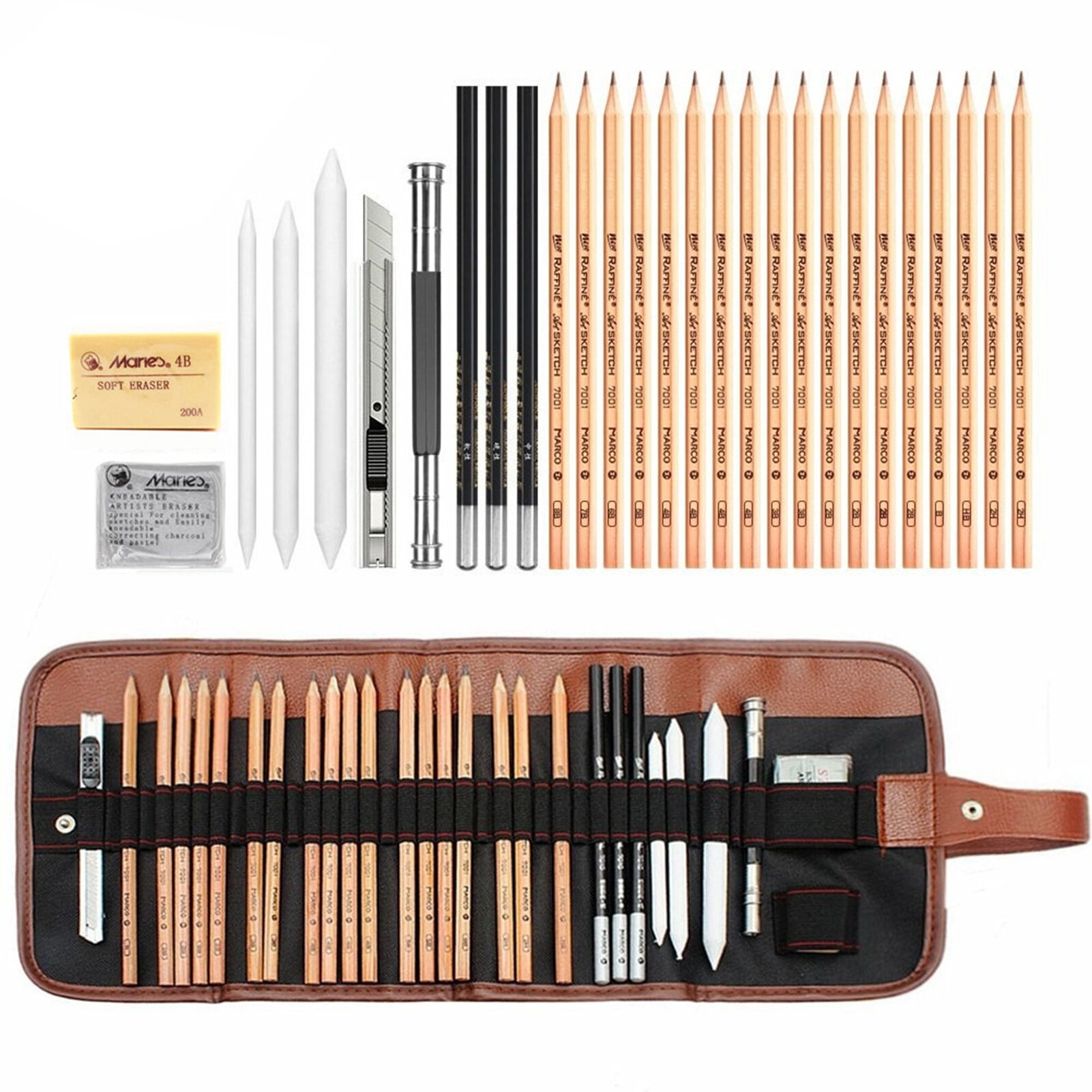 29PCS Pencil Set Drawing Sketching Charcoal Pencil Art Professional Art Supplies with Storage Pouch Bag Portrait Drawing Tool Great Gift for Adults Students Beginners and Artists