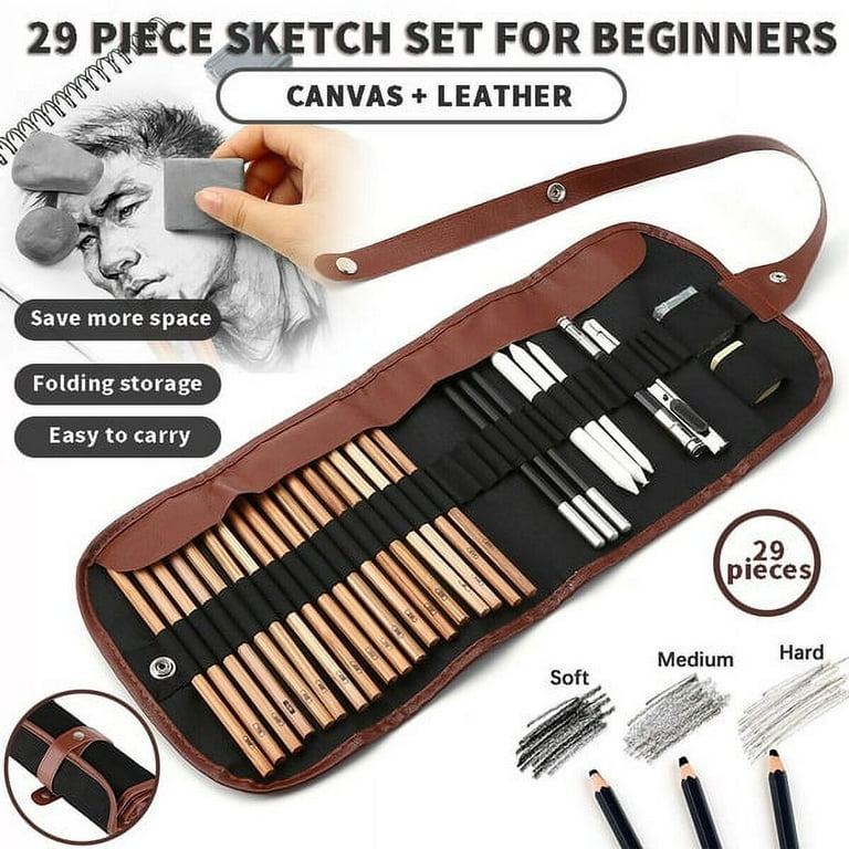 29PCS Professional Drawing Pencils and Sketch Kit,Sketching Charcoal Set,Art  Supply Tools for Kids,Teens,Adults 