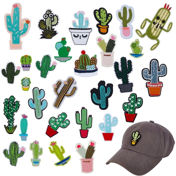 29Pcs 29 Styles Polyester Cloth Patches Cactus Mixed Color 30~93x15~53x1.2~1.9mm 1pc/style DIY