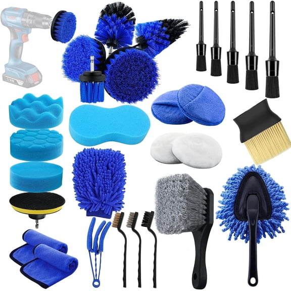 29Pcs Car Detailing Brush Set, Car Detailing Kit, Auto Detail Supplies Tools With Wheel Drill Brush Set, Car Cleaning Kit, Car Polishing Kit, Car Wash Kit for Tires, Wheels, Interior & Exterior