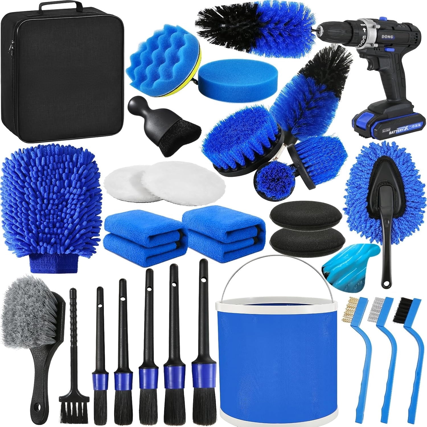 29Pcs Car Detailing Kit, Car Detailing Brush Set, Car Wash Cleaning Kit, Car Detailing Brushes, Professional Car Care Kit for Interior Exterior Wheels, Blue
