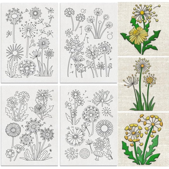 29Pcs Dandelion Flower Water Soluble Hand Sewing Stabilizers 8.3"x11.7" Flower Embroidery Pattern Stabilizer 4 Sheets Floral Stick and Stitch Embroidery Paper Sticker