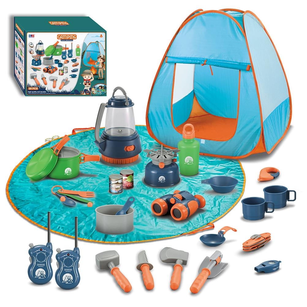 Yexmas Kids Camping Set with Tent 56pcs - Outdoor Campfire Toy Set for  Toddlers Kids Boys Girls - Pretend Play Camp Gear Tools