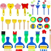 29Pcs Kids Painting Brushes Set, Early Learning Kids Sponge Paint Brush Set, Washable Mini Flower Craft Painting Shapes Stamps Drawing Tools for Kids Toddlers Art Supplies Gifts