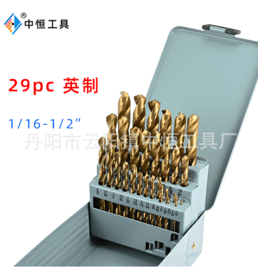 29Pcs/Set HSS Drill Bits Gold Drill Bit Set 135°Tip Metric Twist Drill Bit Kit for Metal Iron Steel Alloy Copper with Storage Case