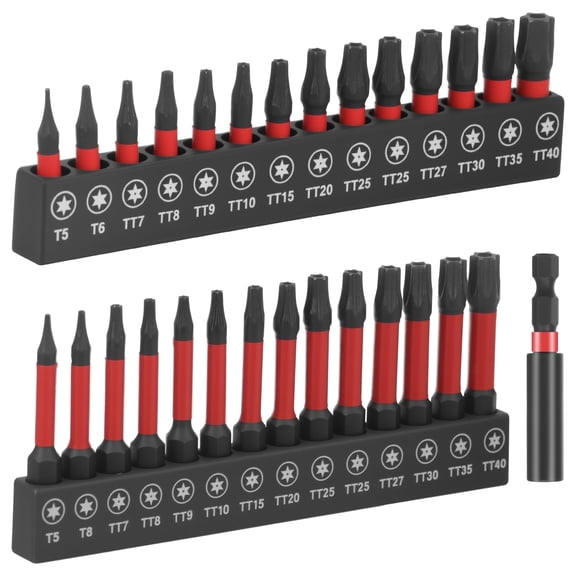 29Pcs Tamper Proof Torx Bit Set S2 Alloy Steel 1/4 Inch Hex Shank Impact Star Bit Set with Magnetic Tip for Impact Driver Electric Screwdriver