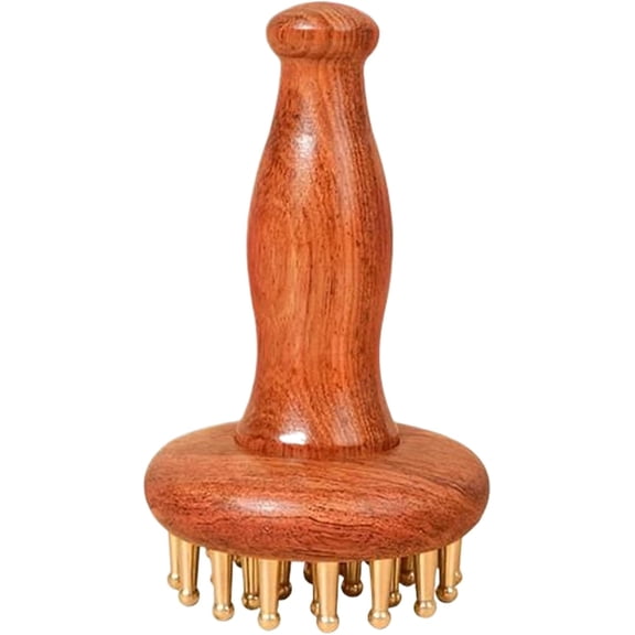 29Teeth Copper Head Massage Comb for Body and Scalp: Meridian Point Massager Brush for Cellulite Remover Chinese SPA Gua Sha Tool Wooden Handle