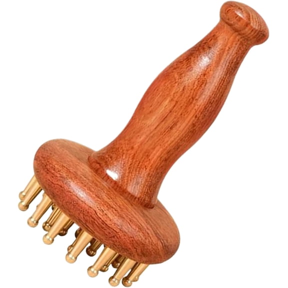 29Teeth Copper Head Massage Comb for Body and Scalp: Wooden Handle Meridian Point Massager Brush for Legs, Arms, Neck, Shoulder