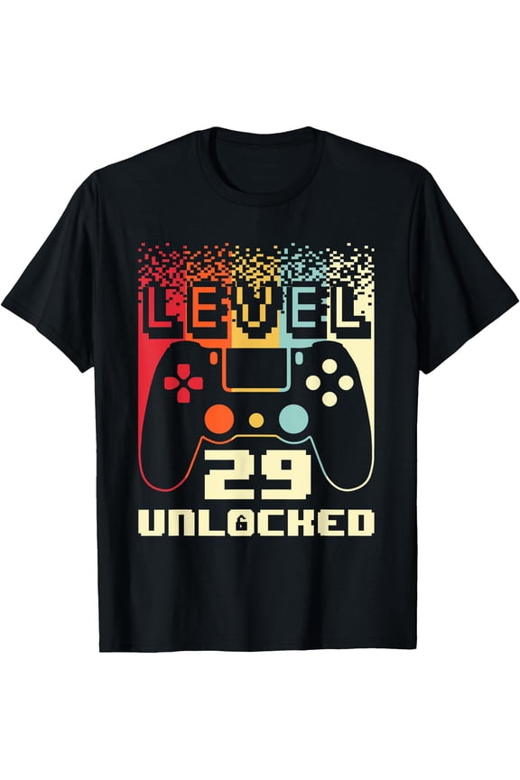29Th Birthday For Men Level 29 Unlocked Gamer 29 Year Old T-Shirt