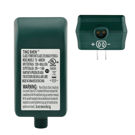 29V 1.66A Power Supply Class 2 LED Transformer LED Raintight IP44 US Plug Adapter, Seasonal-Use LED Driver for LED String Light, Holiday Lighting, Christmas X-Mas Tree TS-48W29V - Left Positive
