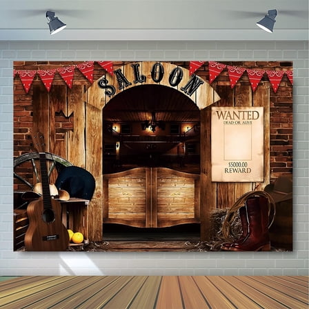 29in*37in Western Saloon Backdrop Cowboy Rustic Wild West Background Retro Wood Barn Party Supplies Photography Banner Decor Studio Props