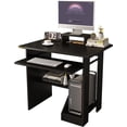 thumbnail image 1 of 29in Computer Desk with Monitor Stand and Keyboard Tray for Small Space, Wood PC Laptop for Bedroom, Writing Table with Shelves for Kids, Black, 1 of 6
