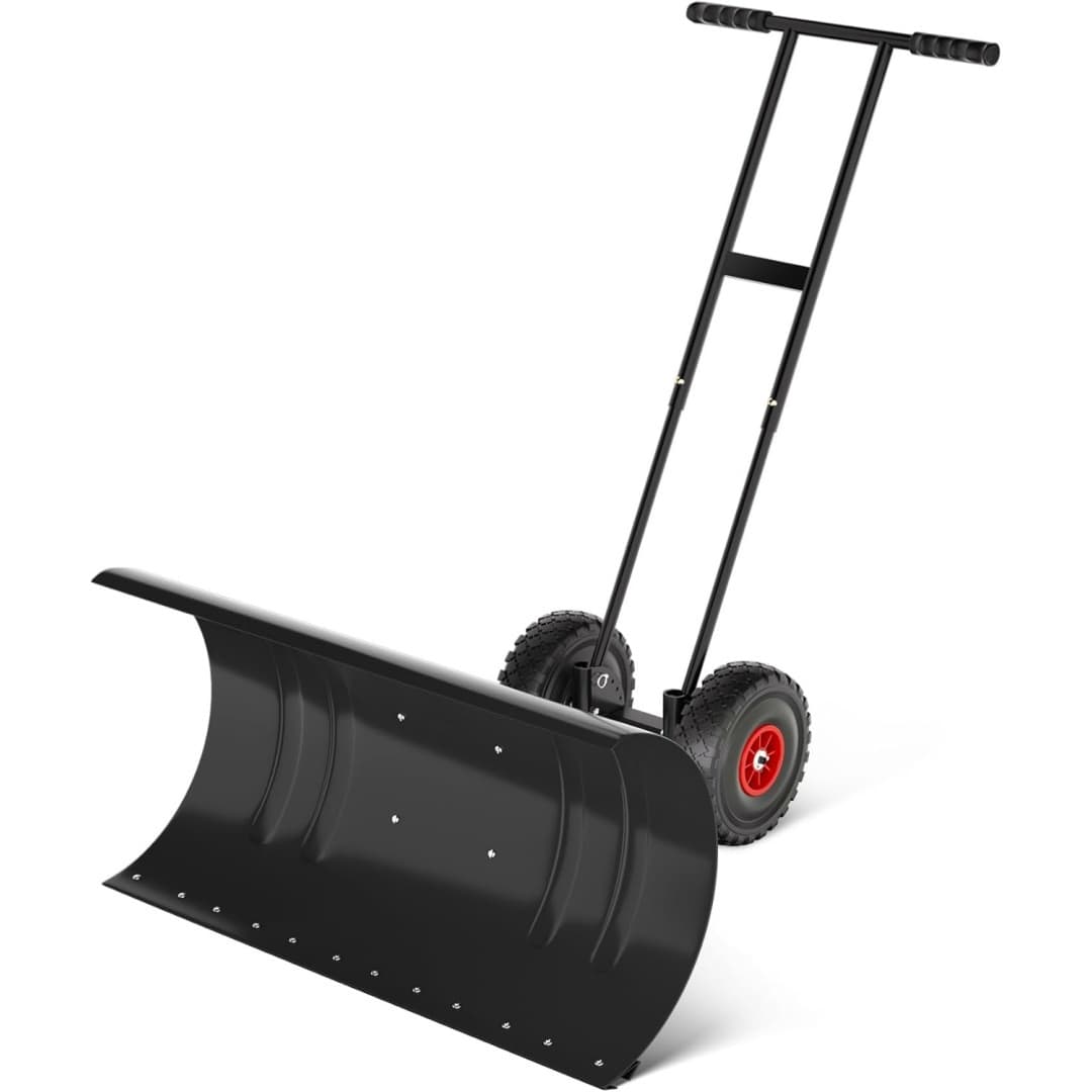 29in H-shaped Rod Snow Pusher with Wheels - Heavy Duty Steel Snow Plow ...