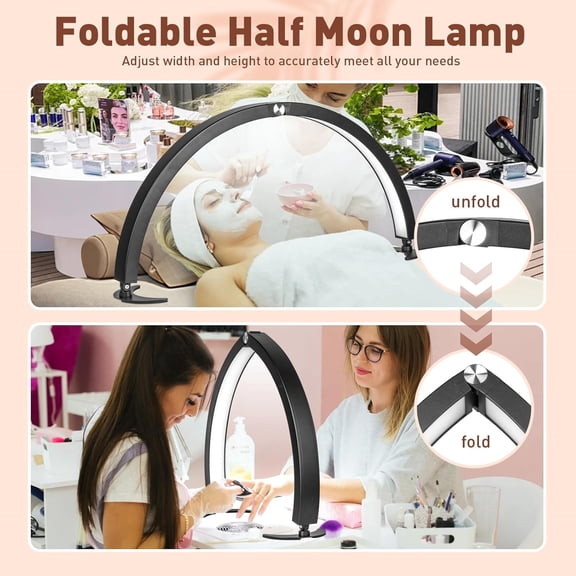 29in Large Half Moon Light for Nail Desk with Phone Holder, Foldable Nail Tech Light, Lash Table Lamp with Wire Controller & Remote, 7 Color Modes 10 Brightness for Extension Tattoo Craft Beauty
