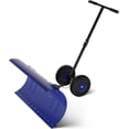 thumbnail image 1 of 29in Snow Pusher Shovel with Wheels,Galvanized Blade Heavy-Duty 2-Wheel Snow Pusher Hand Plow for Snow Removal w/Wheels，T type-Single-Handle,Blue, 1 of 5