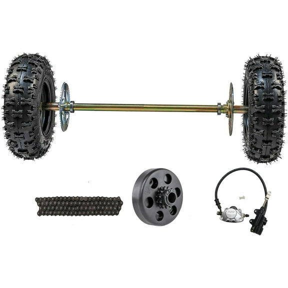 29inch/740mm Rear Axle Complete Kit with 4.10-6" Wheels, Brake Assembly #35 Chain Sprocket with 12T Clutch 3/4" Bore for DIY Go Kart ATV Quad Buggy Drift Trike Dolly Carts Four Wheelers