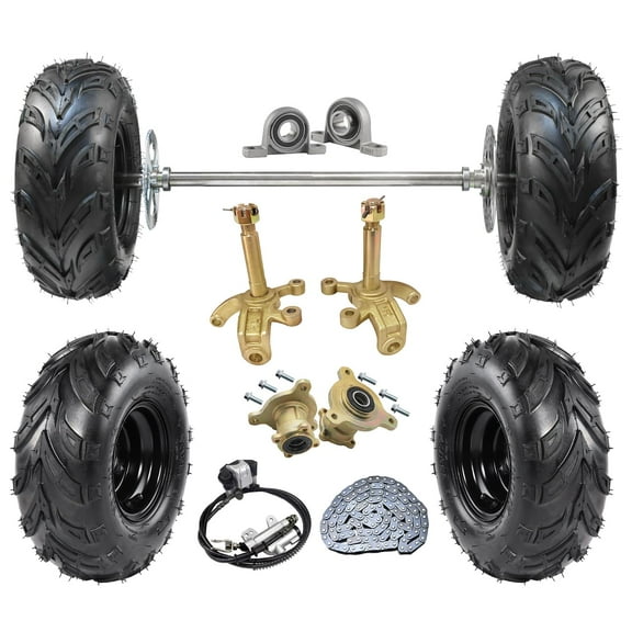 29inch 740mm Rear Axle Shaft Kit with 145/70-6 Front/Rear Wheels Tires 6" Rims Brake Assembly and Chain and Sprocket & Steering Knuckle Hub for Go Kart Quad Trike Drift Bikes ATV 4 Wheelers