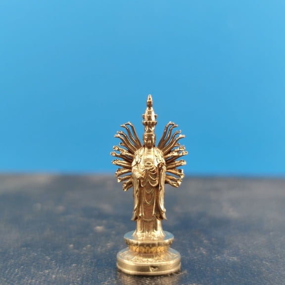 29mm Brass Thousand Hand Guanyin Mini Bodhisattva Buddha Statue Small Bronze Spiritual Figurine for Altar Desk Meditation